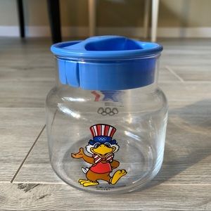 Vintage 1984 collectible Olympic glass jar